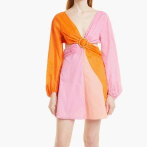 STUAD GULF A-LINE CUTOUT LONG SLEEVE TANGERINE,GRAPEFRUIT, PETAL MINI DRESS sz 0